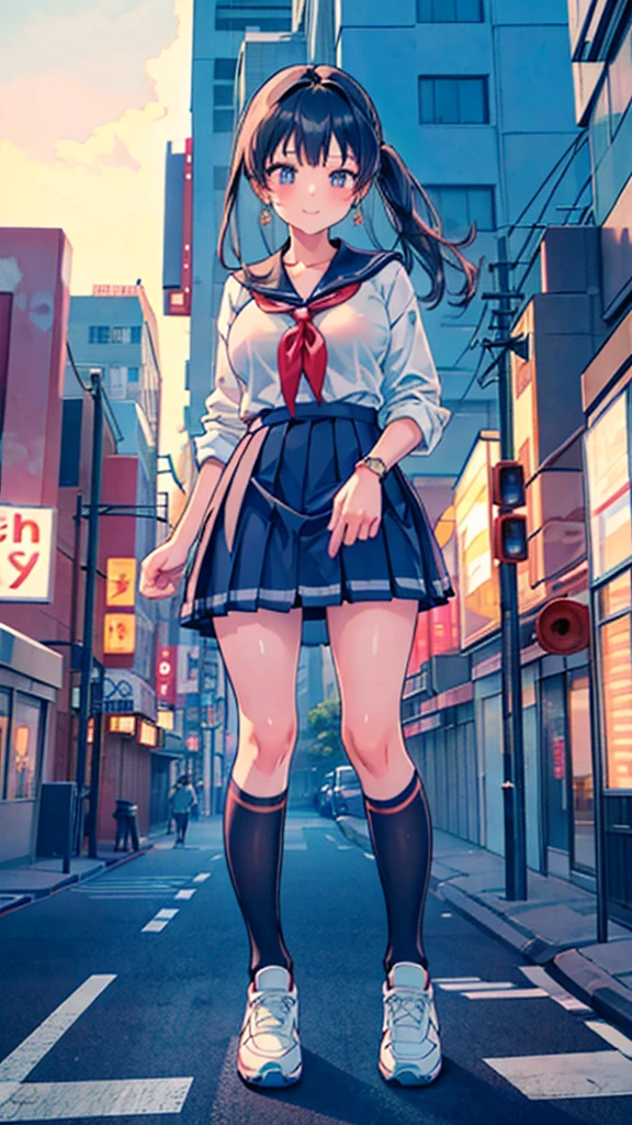 Composition seen from below, true sunset, sunset, evening, masterpiece Anime style Delicate painting 4K 90's Huge Multiple crowd Crowd in a big city Lots of people ((Two giant high school girls standing on the road kissing) ) (( Sailor Uniform)) ((School Uniform)) ((Big City)), ((Tokyo Akihabara Electric Town)), Big Breasts, High School Girl, Transparent Costume, Sweaty, Splashes, Sneakers, Watch, Black Hair, Smile, Female Titan Giant Girl Full Body Crowd Unreal Engine, Cleavage, Image, Earrings, Cute Photo, Beauty, Analog Style, Full Body, Sneakers, GTS, Giant Female Giant, Building Valley Girl, Skyscraper City, Big City, GTS , Giant Female Titan,