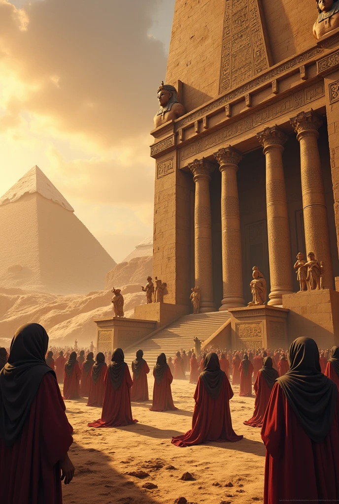 Create a picture, where they worship their Egyptian gods.