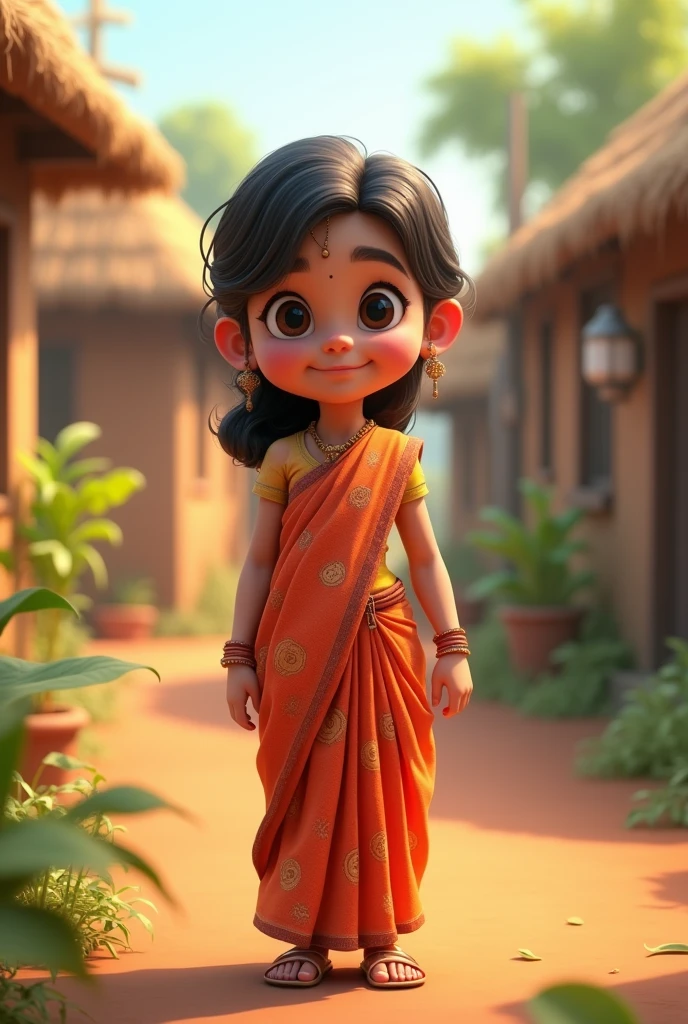 Young girl saree in weds village ai 3d image cartoon type realistic 4k