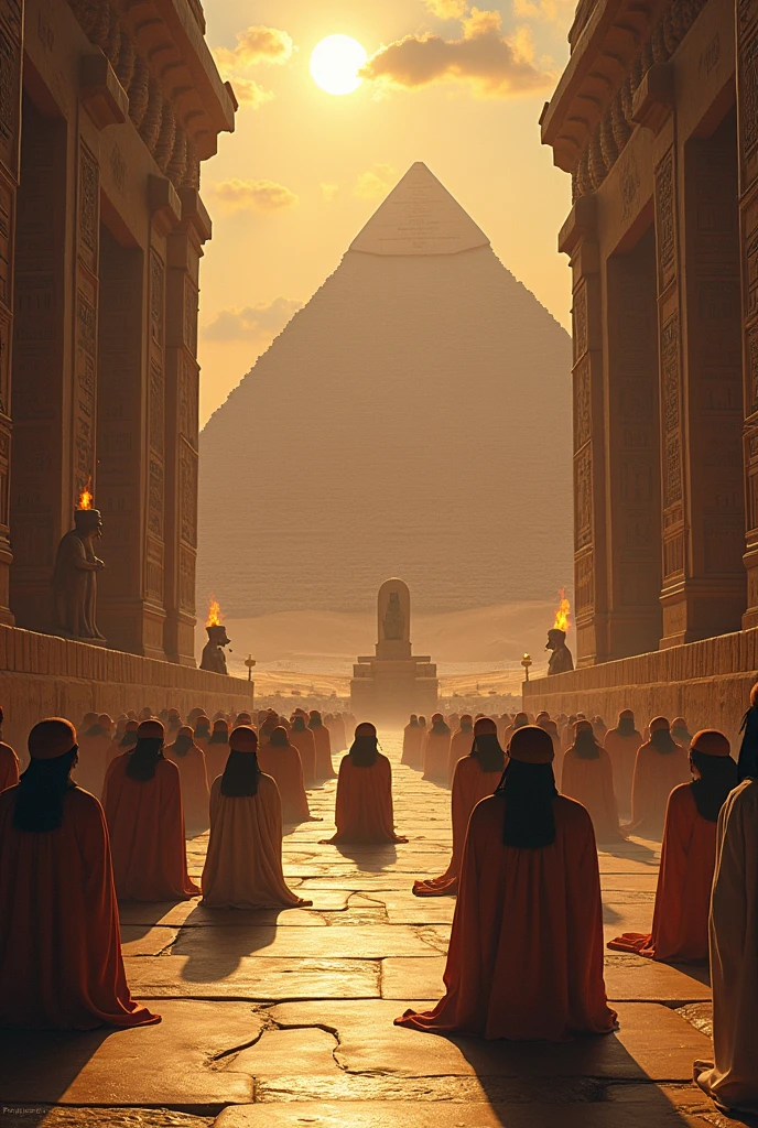 Create a picture, where they worship their Egyptian gods.