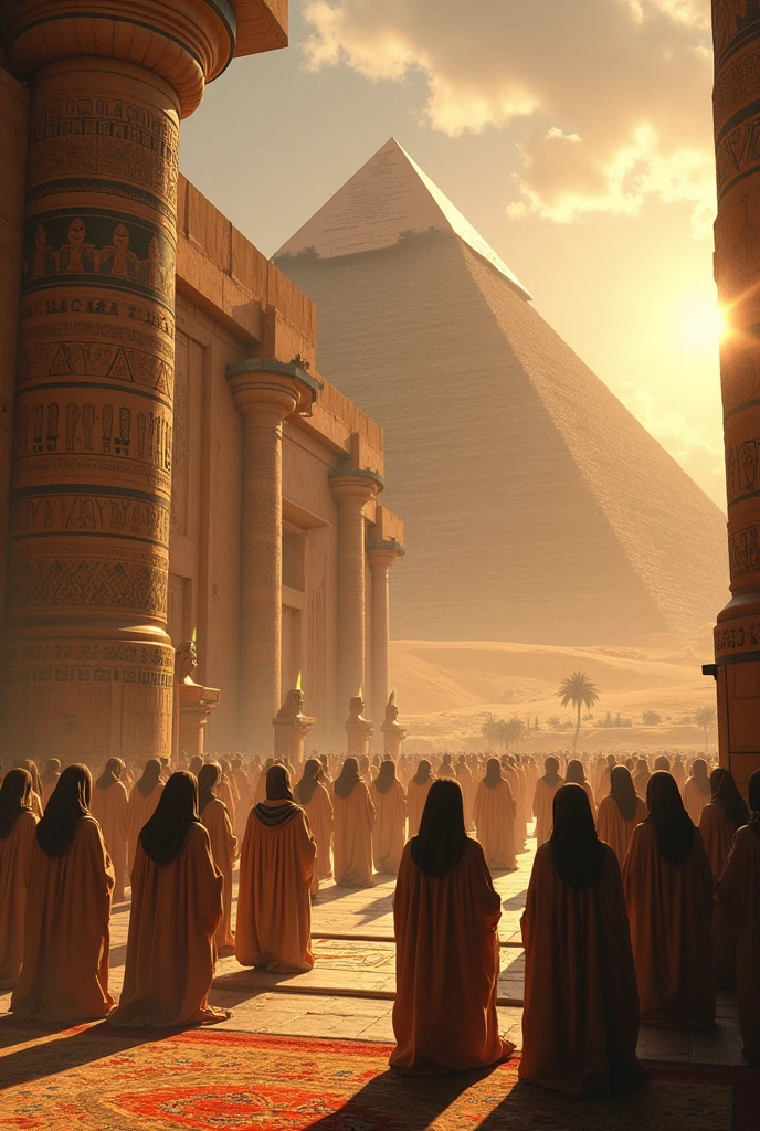 Create a picture, where they worship their Egyptian gods.
