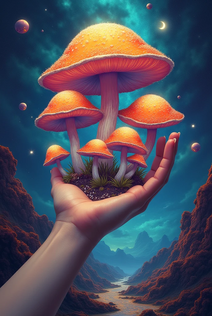 Mushrooms on hand trippy