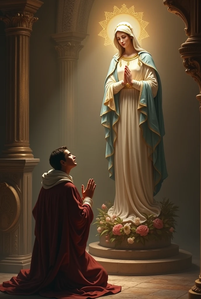 I need an image in 16 format:9 that expresses this: Prayer of Intercession to the Virgin Mary for the Sick