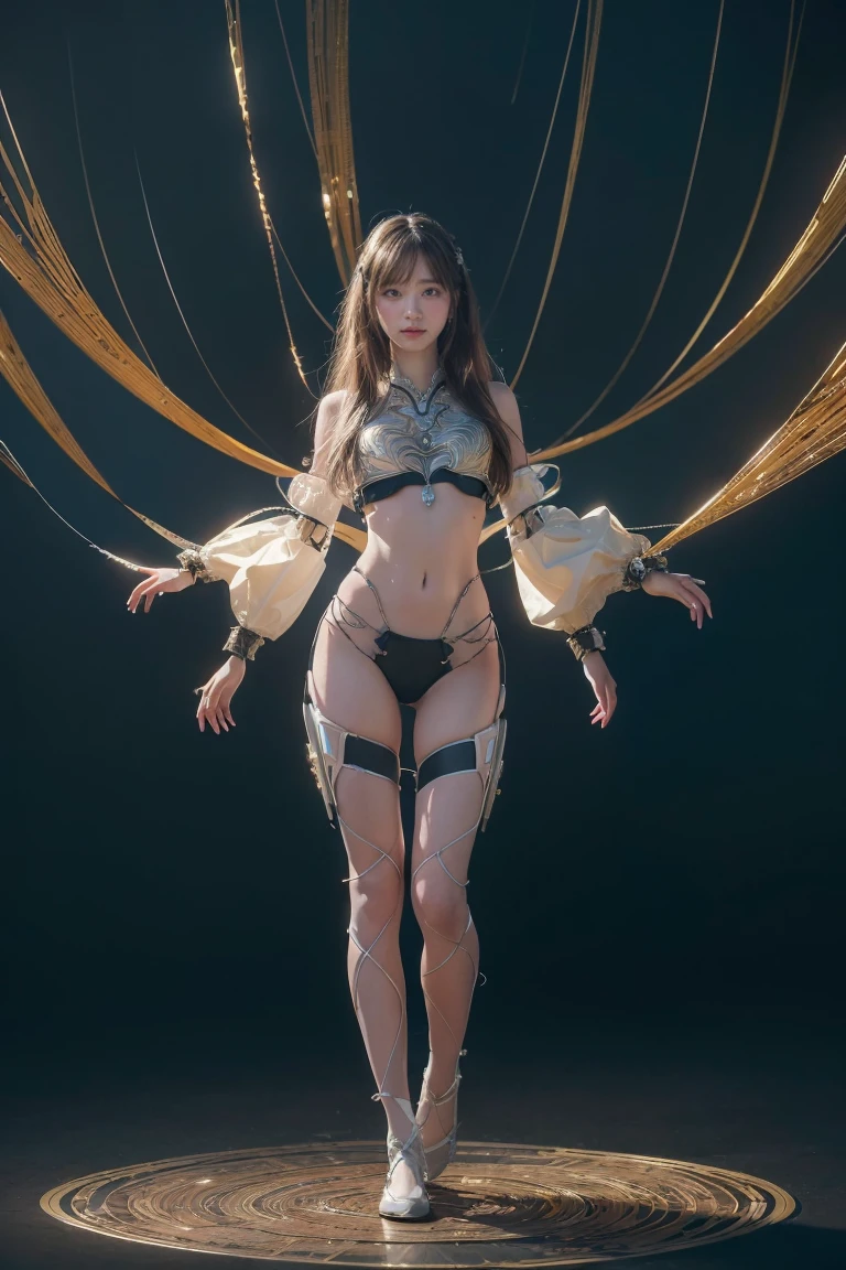 (Masterpiece, Highest quality, best quality, official art, beautiful and beautiful:1.2), (1 girl), (fractal art:1.2),nonsense, height, very detailed, Extremely accurate visualization, alone, (tangled:1.2), floating hair, Shiny skin, (abstract:1.2), tights,look at viewer, Cyberpunk robot, Complex robots, radius,