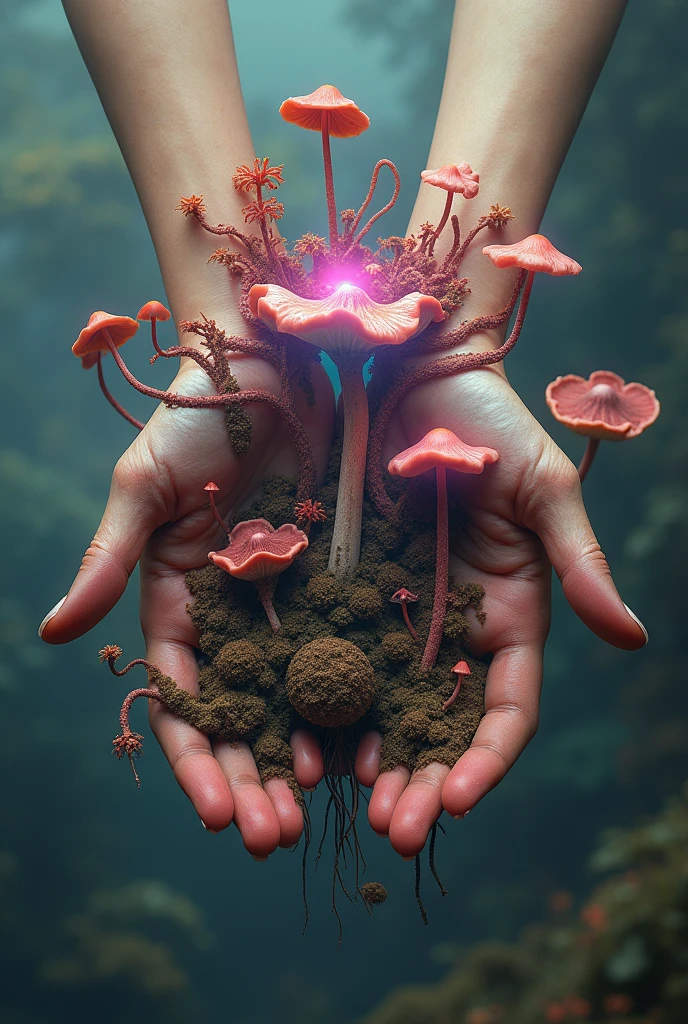 Mushrooms on hands psychedelic