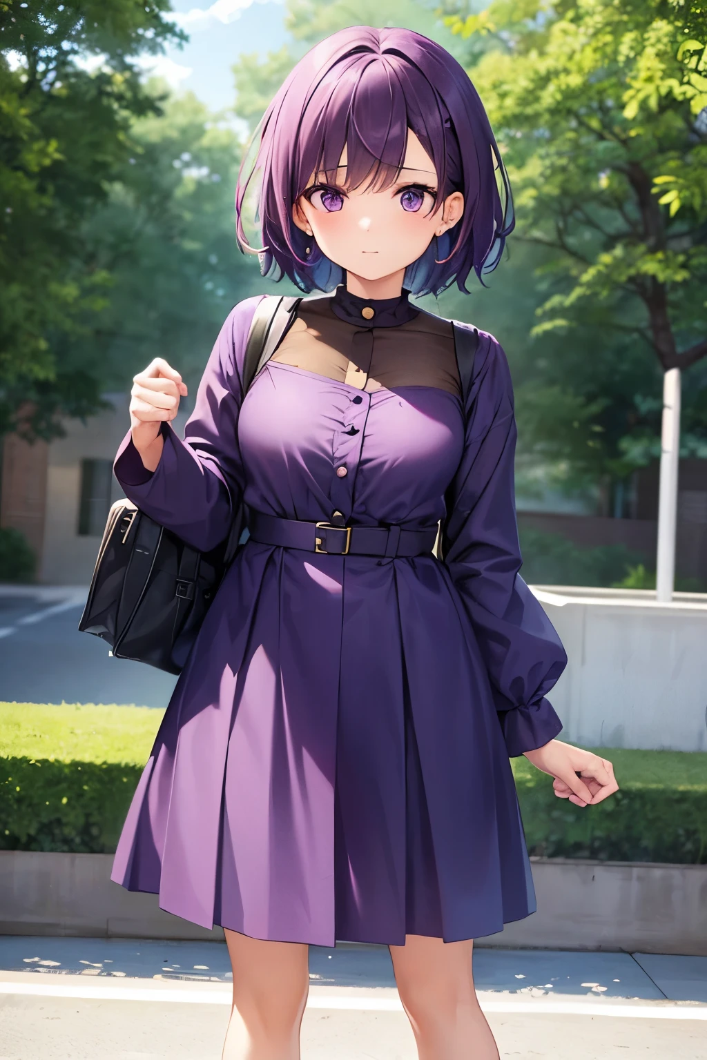 a girl,Full body、purple、short hair,cute