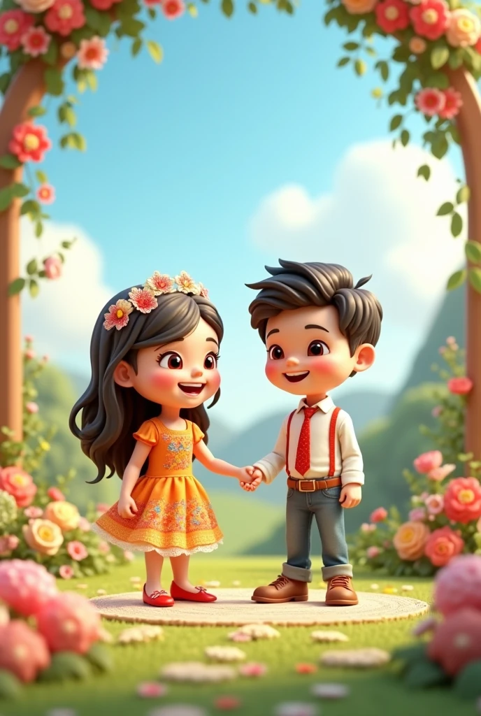 Young girl and boy weds ai 3d image cartoon type realistic