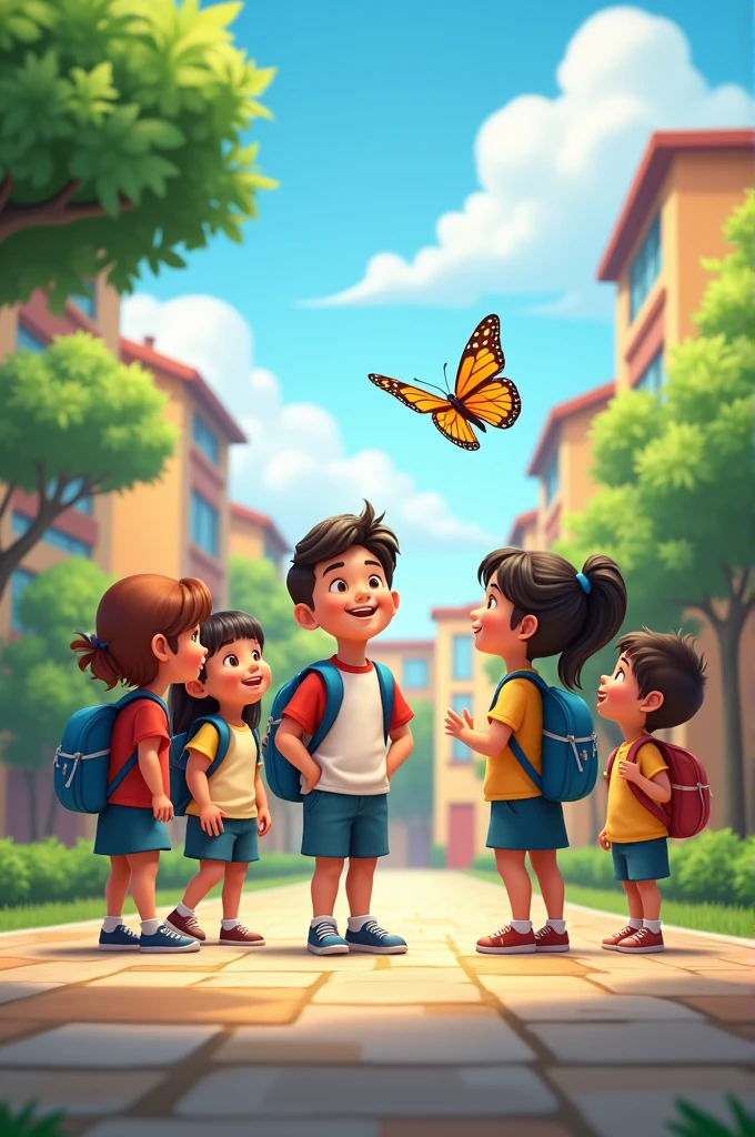 Rentrée scolaire enfants avec papillon