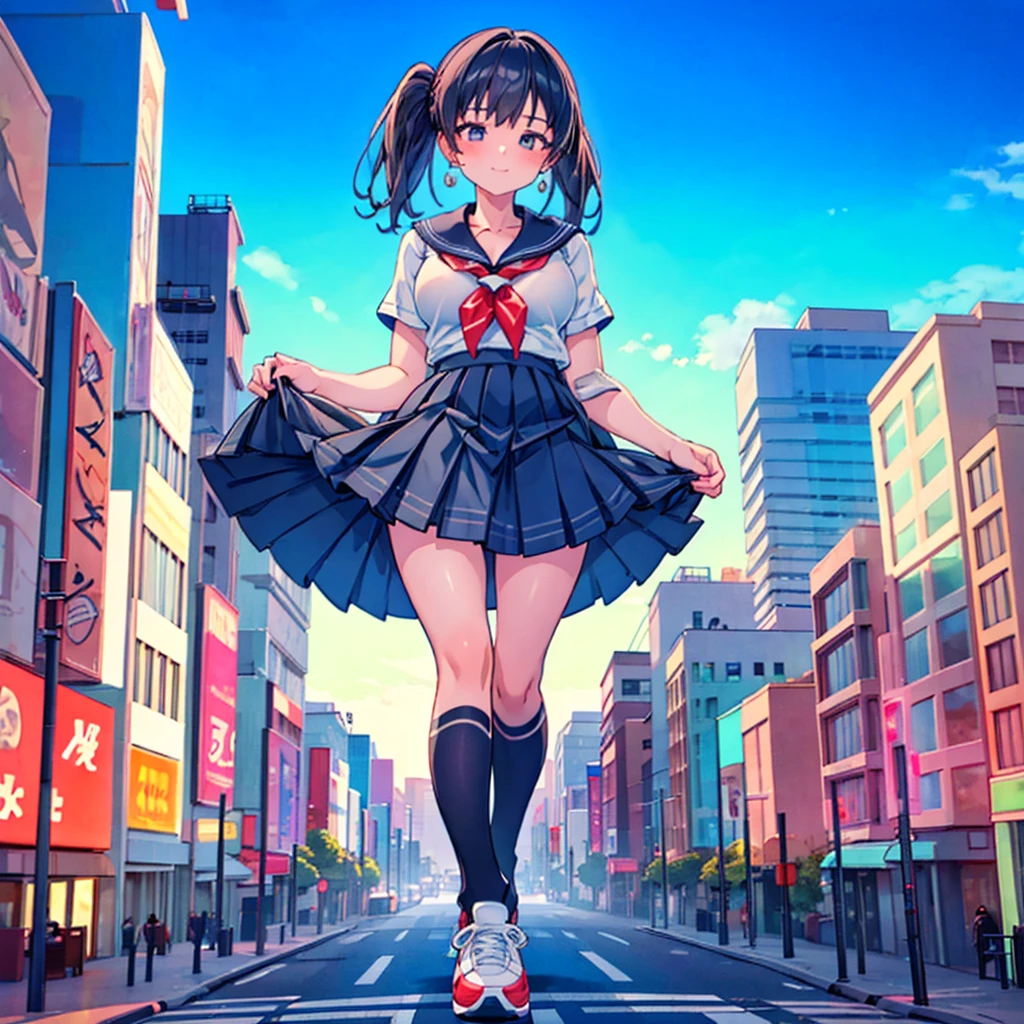  ((Two giant high school girls standing on the road kissing) ) Composition seen from below, true sunset, sunset, evening, masterpiece Anime style Delicate painting 4K 90's Huge Multiple crowd Crowd in a big city Lots of people ) (( Sailor Uniform)) ((School Uniform)) ((Big City)), ((Tokyo Akihabara Electric Town)), Big Breasts, High School Girl, Transparent Costume, Sweaty, Splashes, Sneakers, Watch, Black Hair, Smile, Female Titan Giant Girl Full Body Crowd Unreal Engine, Cleavage, Image, Earrings, Cute Photo, Beauty, Analog Style, Full Body, Sneakers, GTS, Giant Female Giant, Building Valley Girl, Skyscraper City, Big City, GTS , Giant Female Titan,