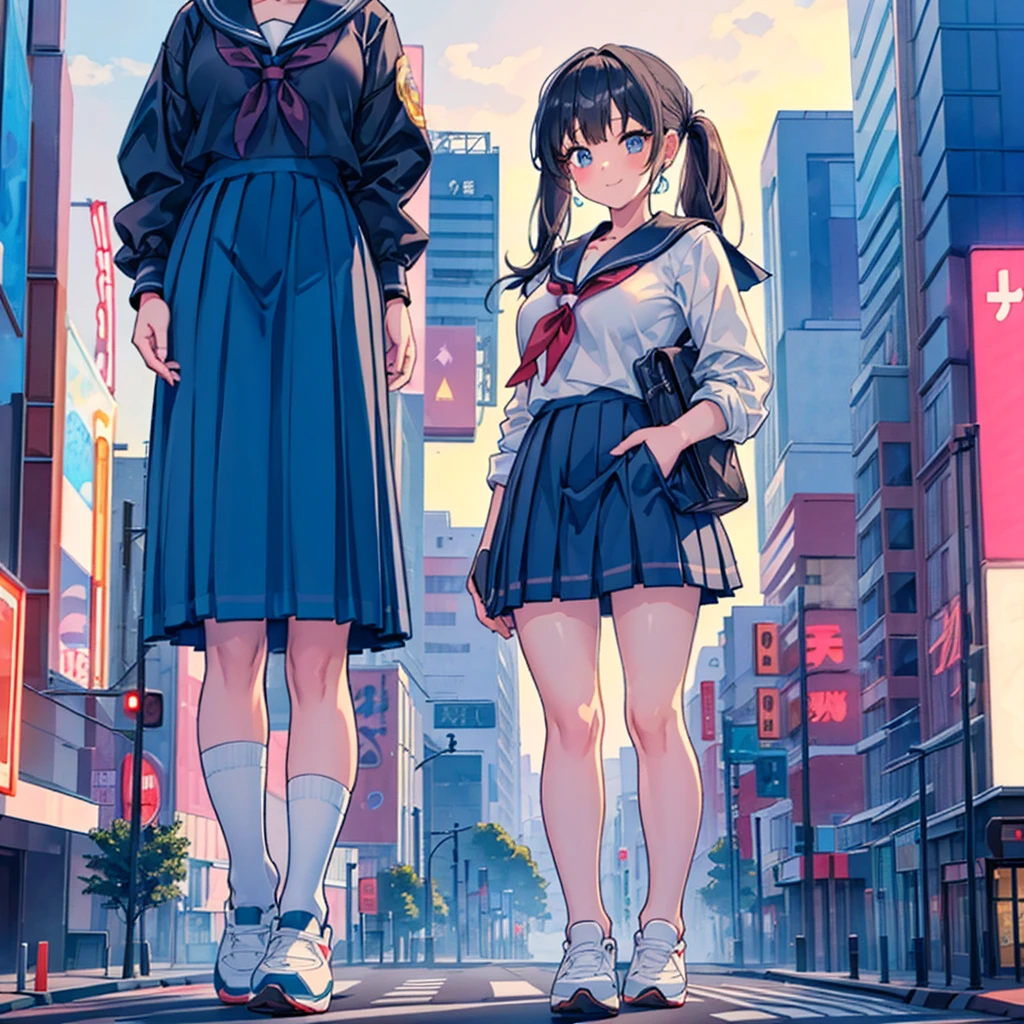 ((Two giant high school girls standing on the road kissing) ) Composition seen from below, true sunset, sunset, evening, masterpiece Anime style Delicate painting 4K 90's Huge Multiple crowd Crowd in a big city Lots of people ) (( Sailor Uniform)) ((School Uniform)) ((Big City)), ((Tokyo Akihabara Electric Town)), Big Breasts, High School Girl, Transparent Costume, Sweaty, Splashes, Sneakers, Watch, Black Hair, Smile, Female Titan Giant Girl Full Body Crowd Unreal Engine, Cleavage, Image, Earrings, Cute Photo, Beauty, Analog Style, Full Body, Sneakers, GTS, Giant Female Giant, Building Valley Girl, Skyscraper City, Big City, GTS , Giant Female Titan,