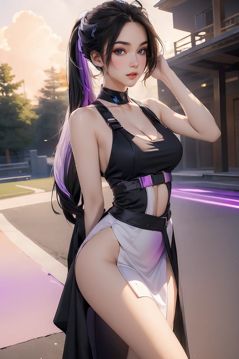 ((Masterpiece, best quality, very detailed), Volumetric light, surrounding occlusion, colorful, glow), Boy and girl, (Long hair with a gradient of white and purple), radius, Aura, sacred, goddess,, (black dress:1.3),
outdoor, sunset, sky, cloud, space, ((Shoot a few shots)),