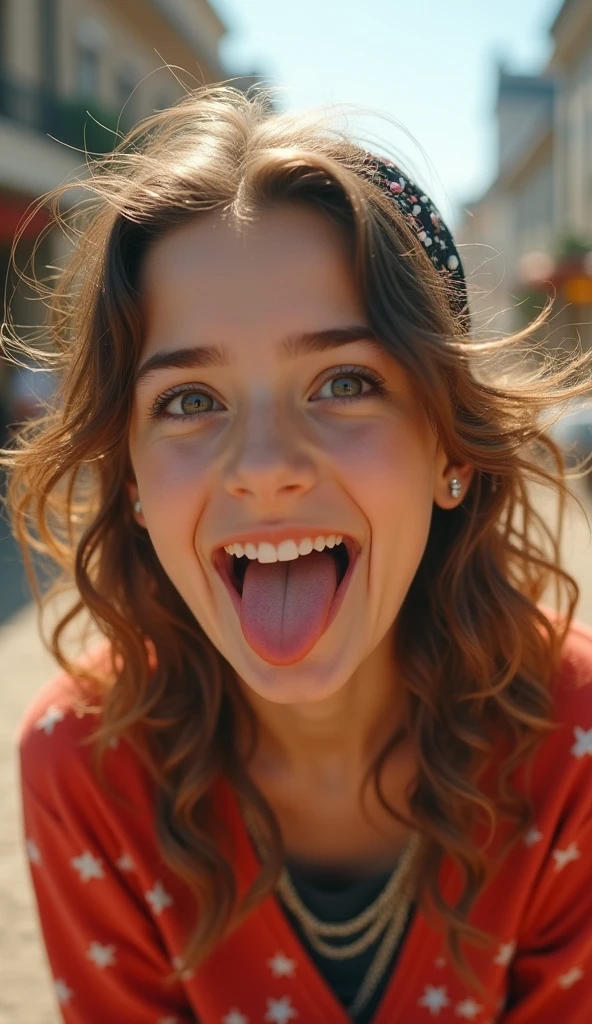 ager Female One Girl, hair band, Sticking out tongue, Dutch Angle, Highest quality,