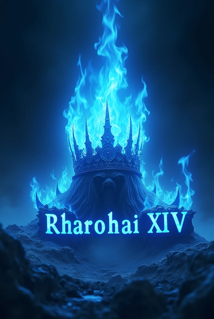 Flaming blue crown on top of the name RHAROHAII XIV 