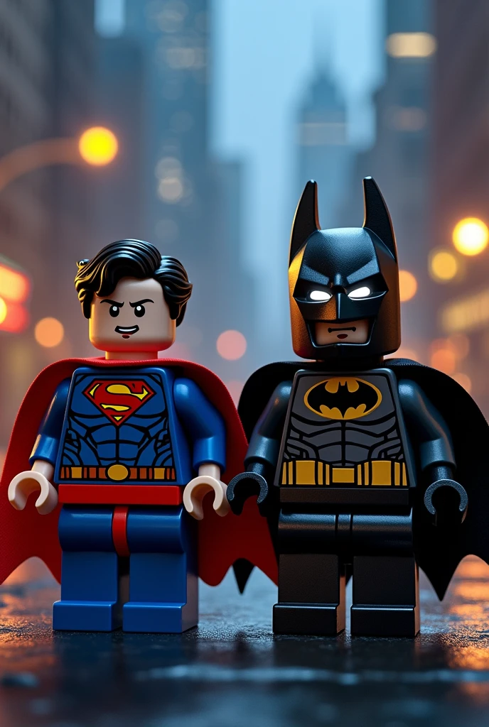 Superman and Batman in lego art, night