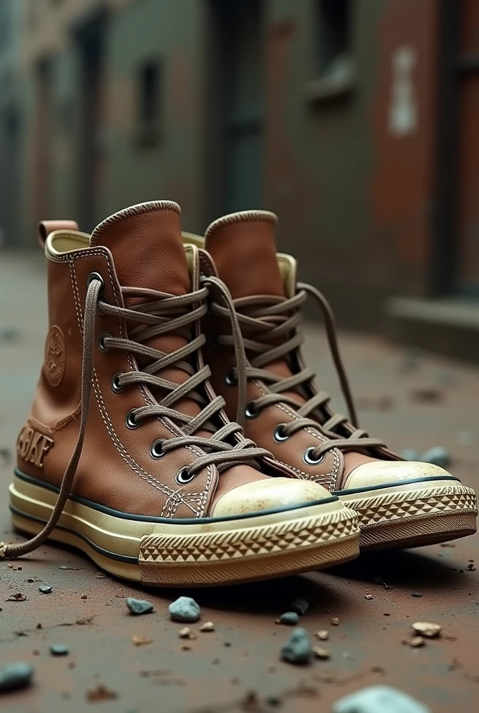 Converse ankle boot sneakers with a rocket on the back sole very rusty and worn 