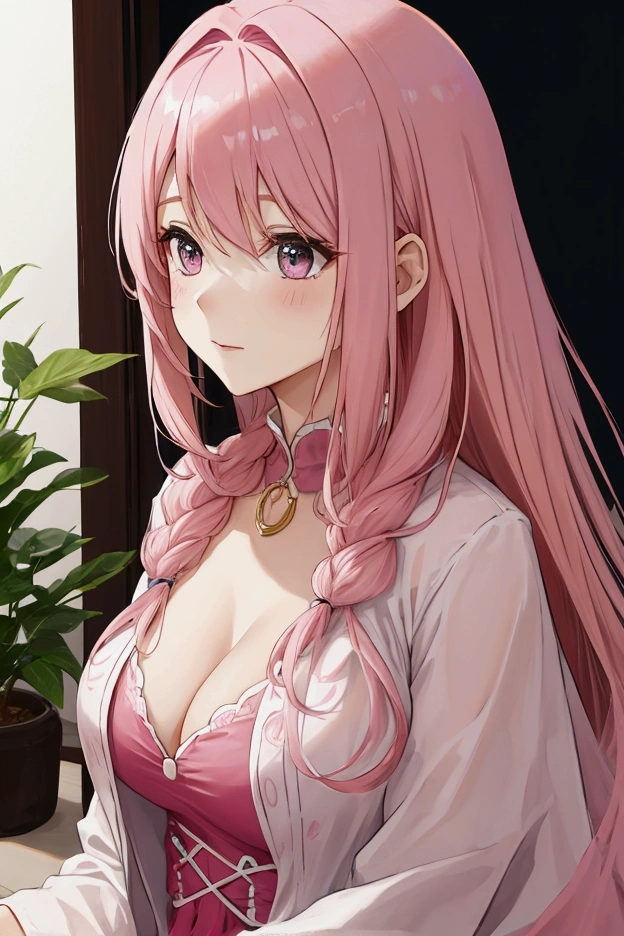 woman,pink hair,middle bust