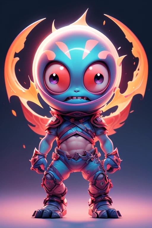 Create a monster image, a small, big-headed, baby monster.. The body is transparent and can be seen through. The image is sharp and detailed., with beautiful colors.. With arms, leg, eyes, mouth, พื้นหลังสีlegว
