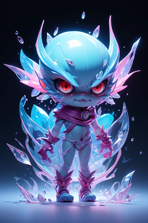 Create a monster image, a small, big-headed, baby monster.. The body is transparent and can be seen through. The image is sharp and detailed., with beautiful colors.. With arms, leg, eyes, mouth, พื้นหลังสีlegว