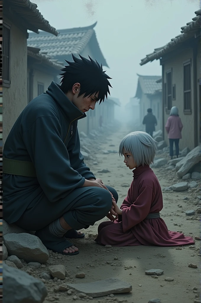 obito siting and rin looks kakashi