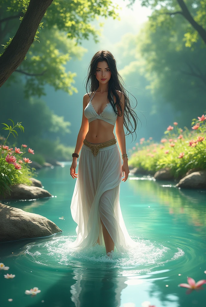 Maki zenin in a river without clothes