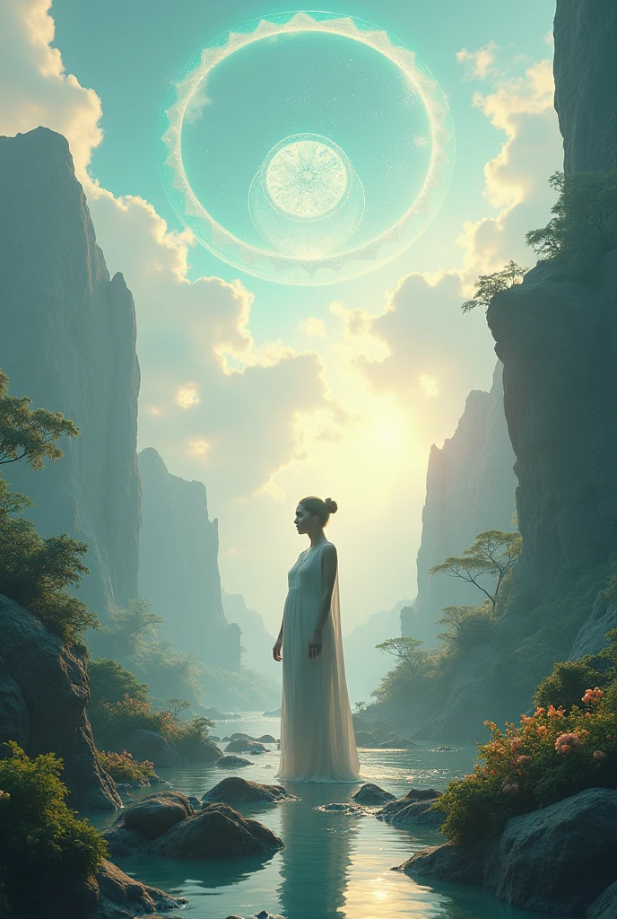 Reincarnation　3d landscape with woman in the middle