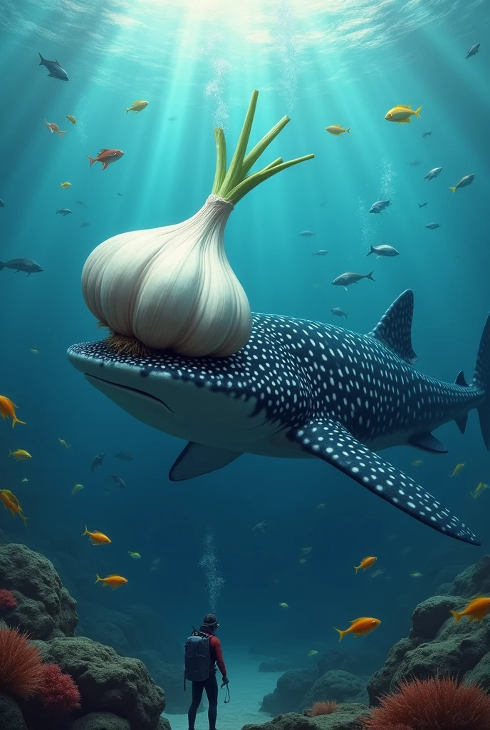 Whale shark with a garlic head