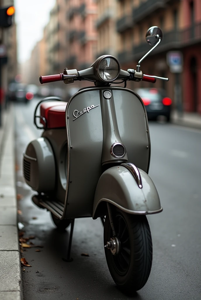 How it looks A burgundy colour foot rest on a matte coarse gray coloue vespa?