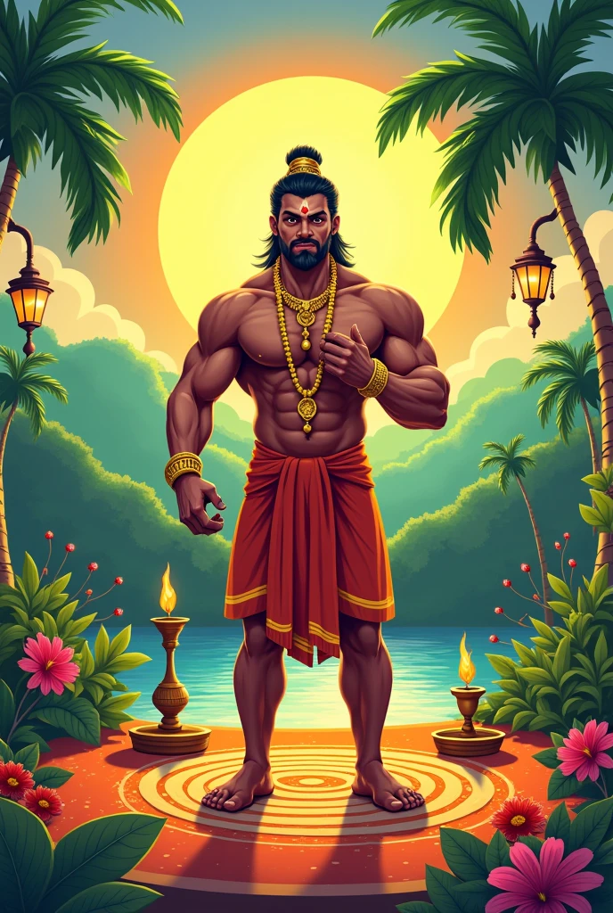 Onam celebration poster with gym maveli