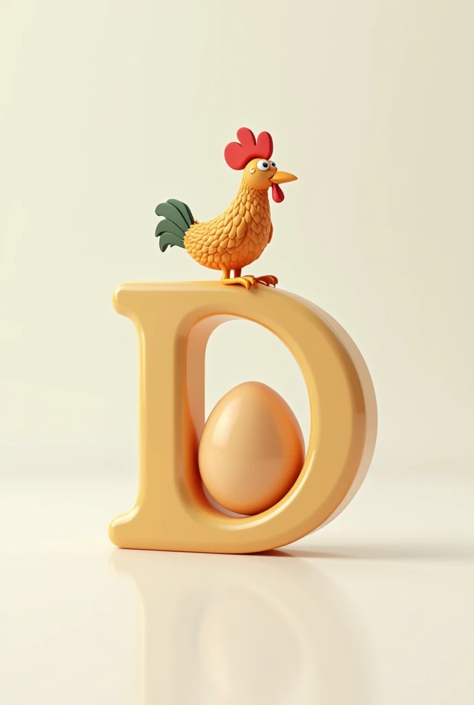 D letter with egg hen in centre 3D logo