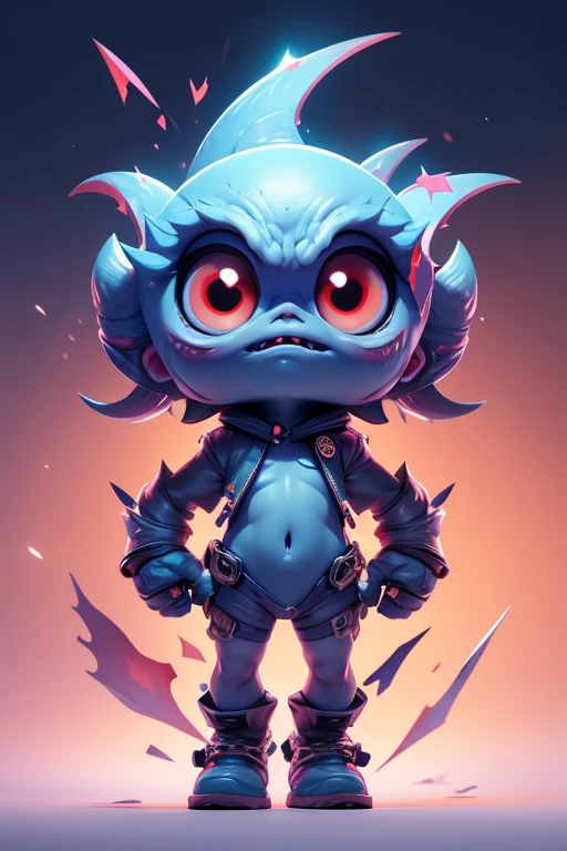 Create a monster image, a small, big-headed, baby monster.. The body is transparent and can be seen through. The image is sharp and detailed., with beautiful colors.. With arms, leg, eyes, mouth, พื้นหลังสีlegว