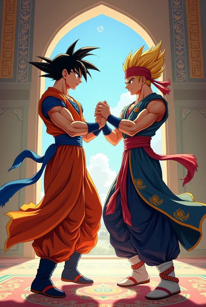 Persian goku doing the fiushin dance with American vegeta