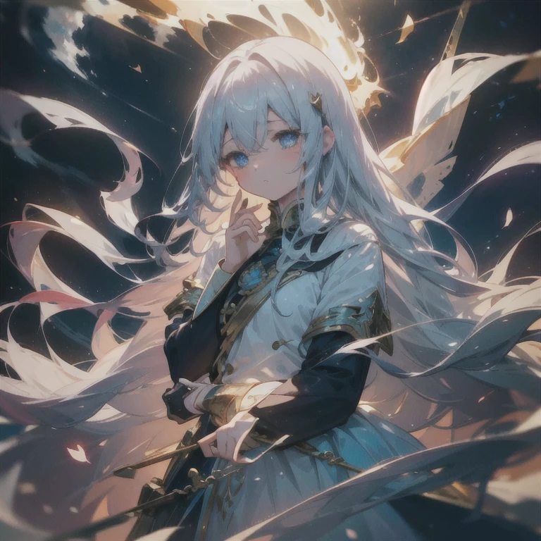 Highest quality、Very delicate、Long Hair、beautiful、ephemeral、hope、Dynamic Cloud、Silver Marble Skin、Heart of Darkness、Facing loneliness、Plain T-shirt、Sunken eyes、General people、Dark atmosphere、Mature