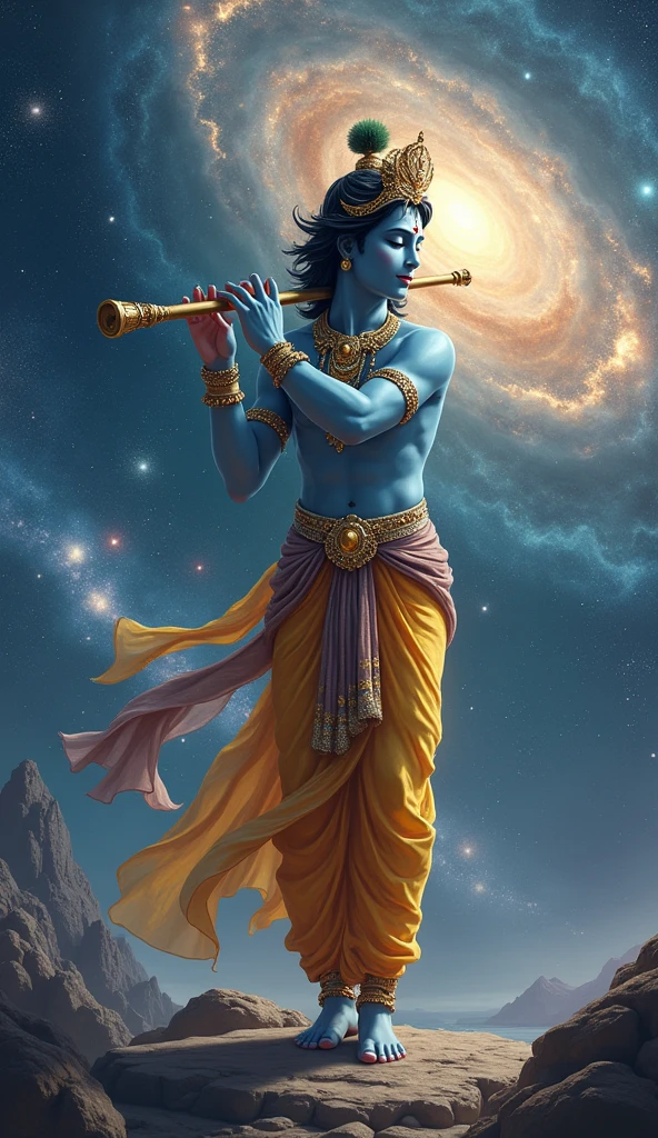Imagine infinity image Shree Krishna flute the galaxy background