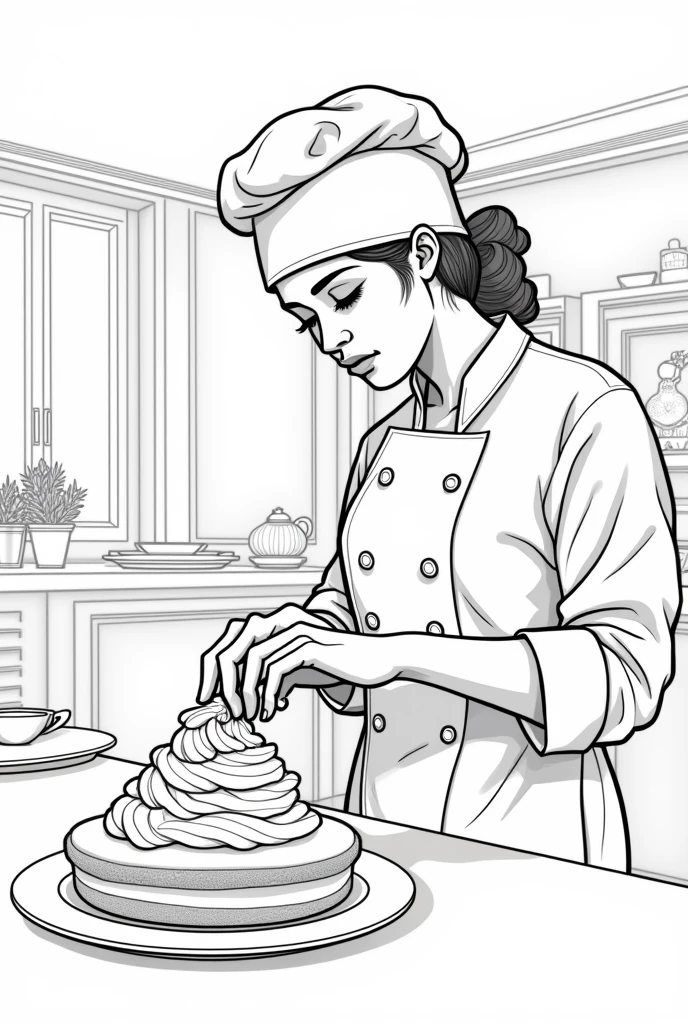 Line art An illustration Monochrome All simple Stylish Cafe style Pastry chef making snow meringue pie