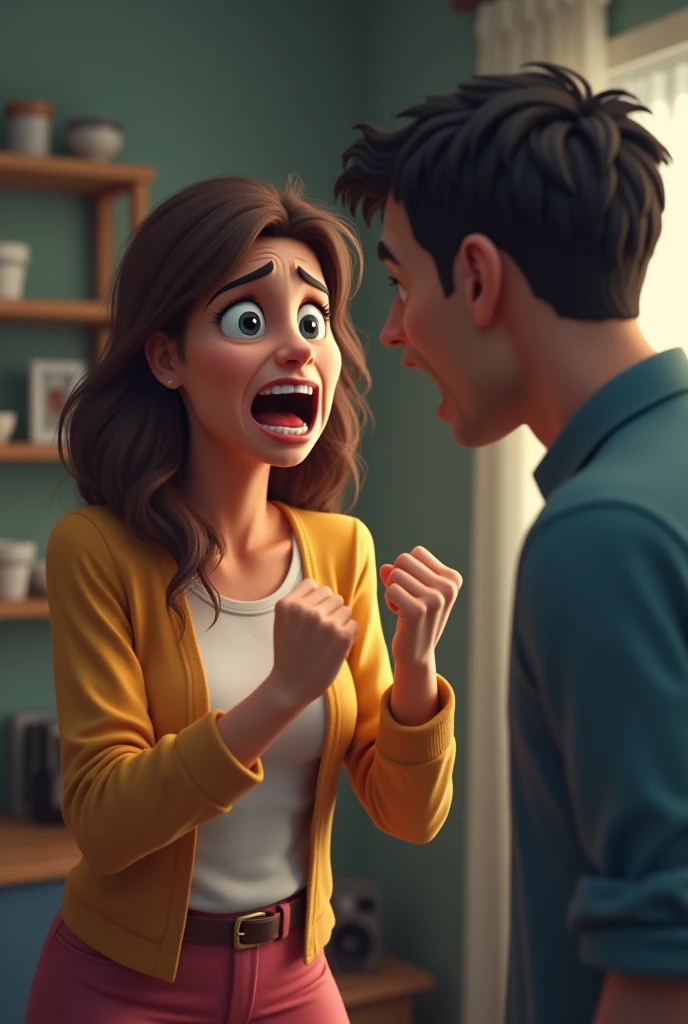 Woman shouting on husband ai 3d cartoon type realistic image