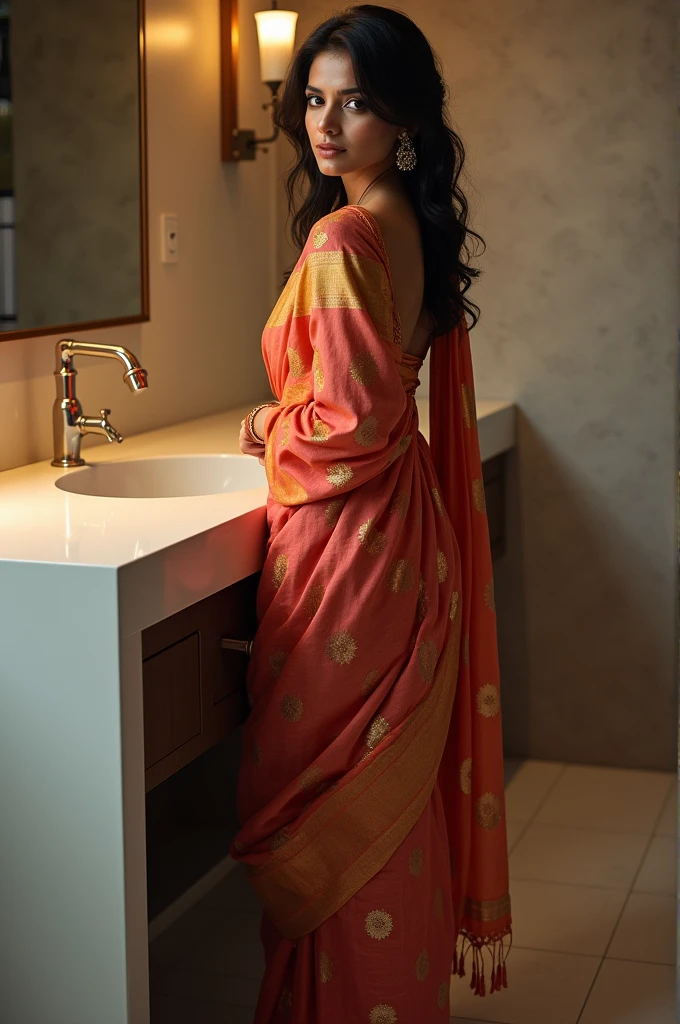 30years old indian girl wear saree stand on counter wear heels nude photo