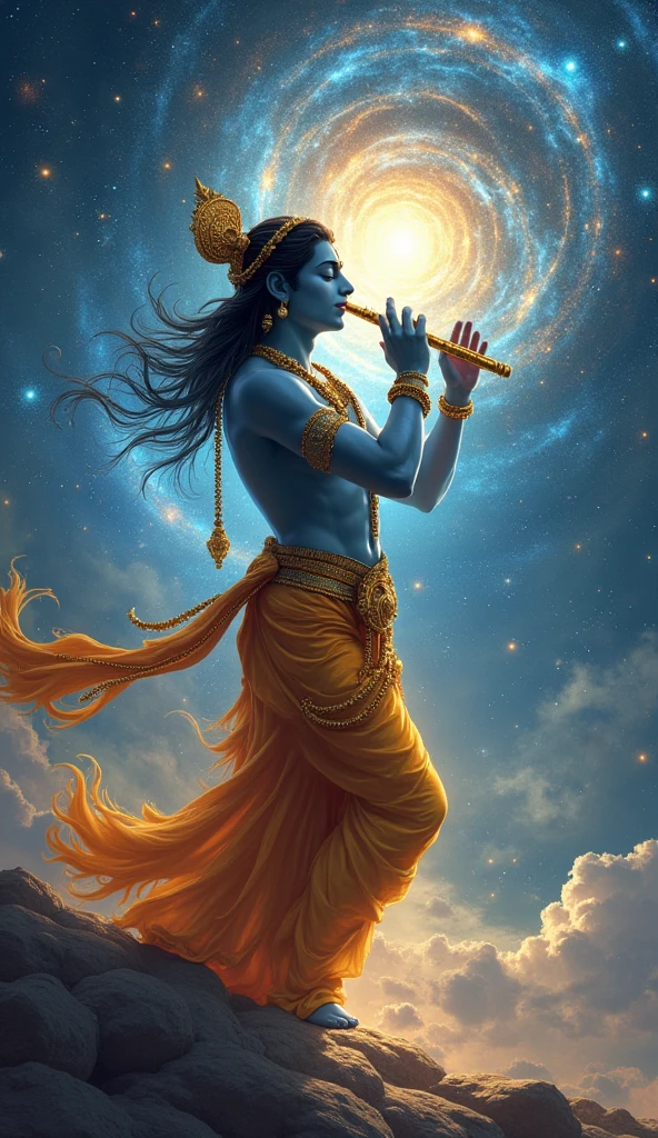 Imagine infinity image Shree Krishna flute the music galaxy background