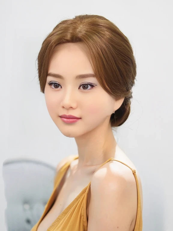 photo realistic, 8k, Masterpiece, Portrait: 1.3, photo realistic, hyper realistic, Sharp Focus, looking at viewer, light on face, real texture skin, detailed eyes, detailed face,(Keep your hairstyle the same), cinematic lighting, 8k, UHD, retina, Same color for both eyes, masterpiece, accurate, anatomically correct, textured skin, 2 Korean woman, yellow dress