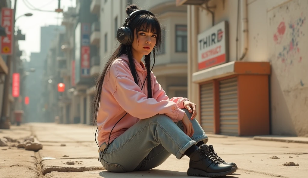 cyberpunk Persian girl, glowing wires, headphone, dark city, reflective puddles, neon signs,, Photorealistic, Hyperrealistic, Hyperdetailed, analog style, soft lighting, subsurface scattering, realistic, heavy shadow, masterpiece, best quality, ultra realistic, 8k, golden ratio, Intricate, High Detail, film photography, soft focus, RAW candid cinema, 16mm, color graded portra 400 film, remarkable color, ultra realistic,