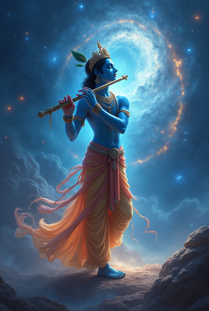 Imagine infinity image Shree Krishna flute the music galaxy background
