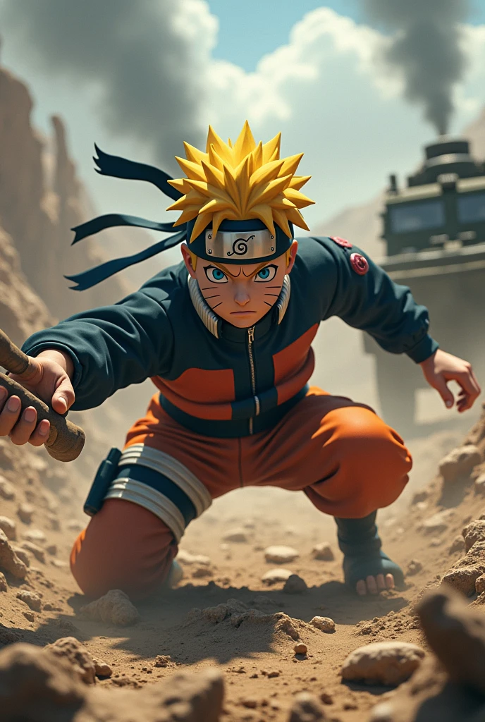 (photorealism:1.2), Naruto Uzumaki in a battle field Realism 