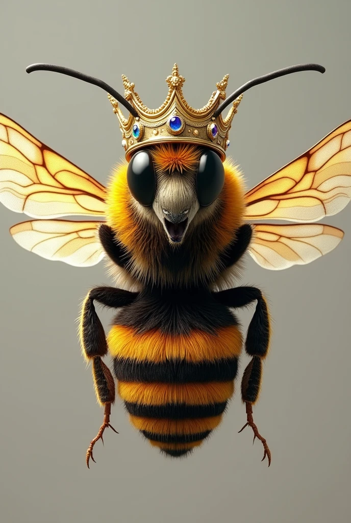 Bee with crown that facing front and spread wings