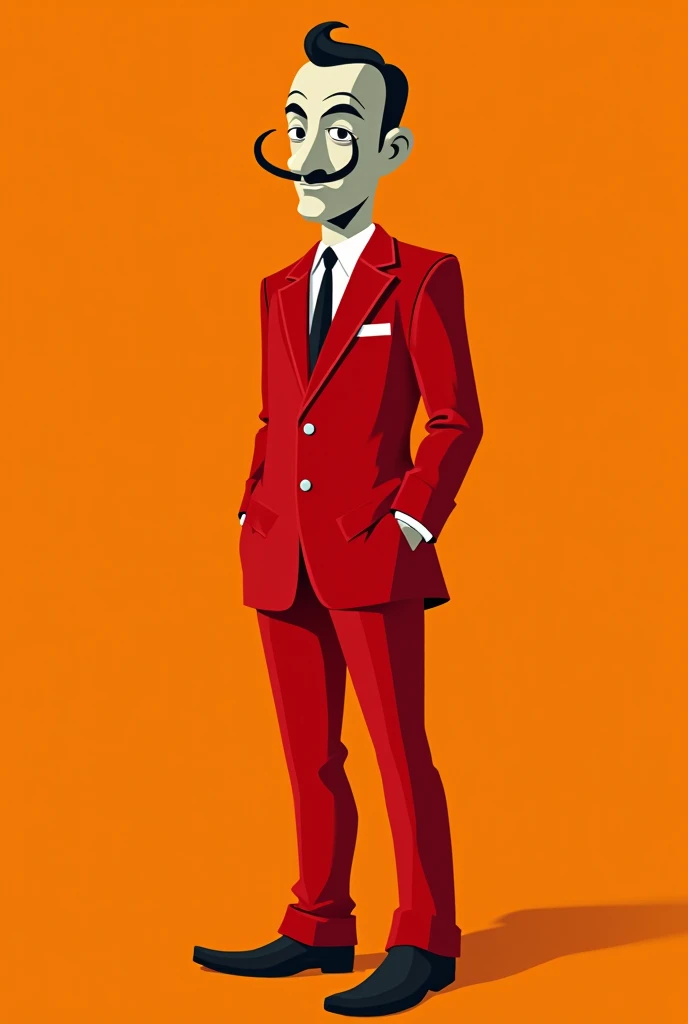 A man with a mask from La Casa de Papel and an orange background . All this with cartoon graphics