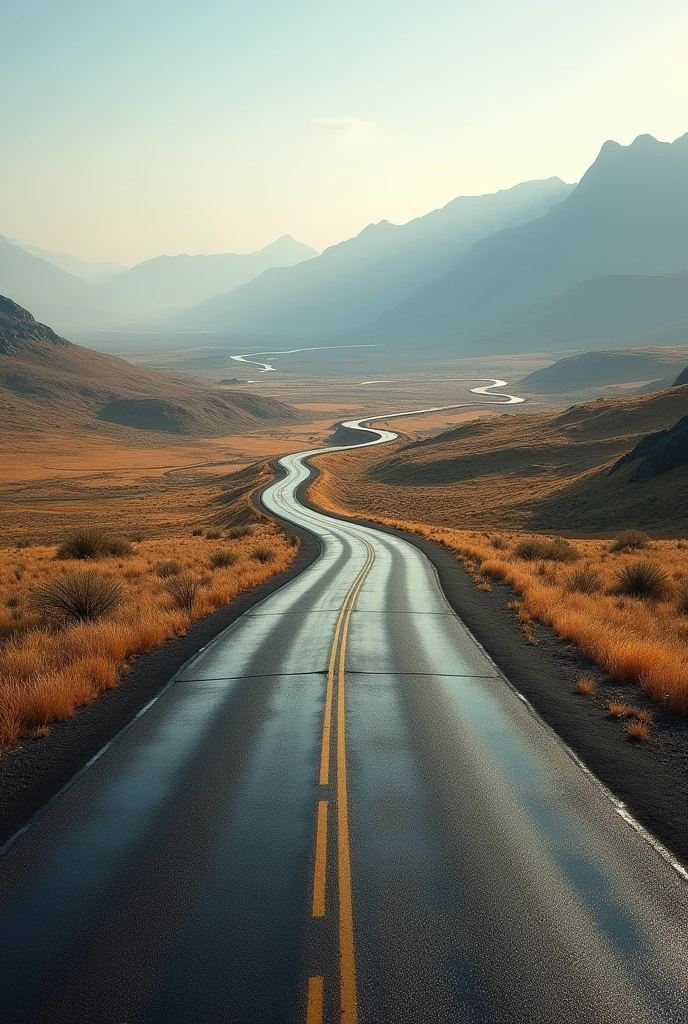 The road turns horizontal，Realistic style