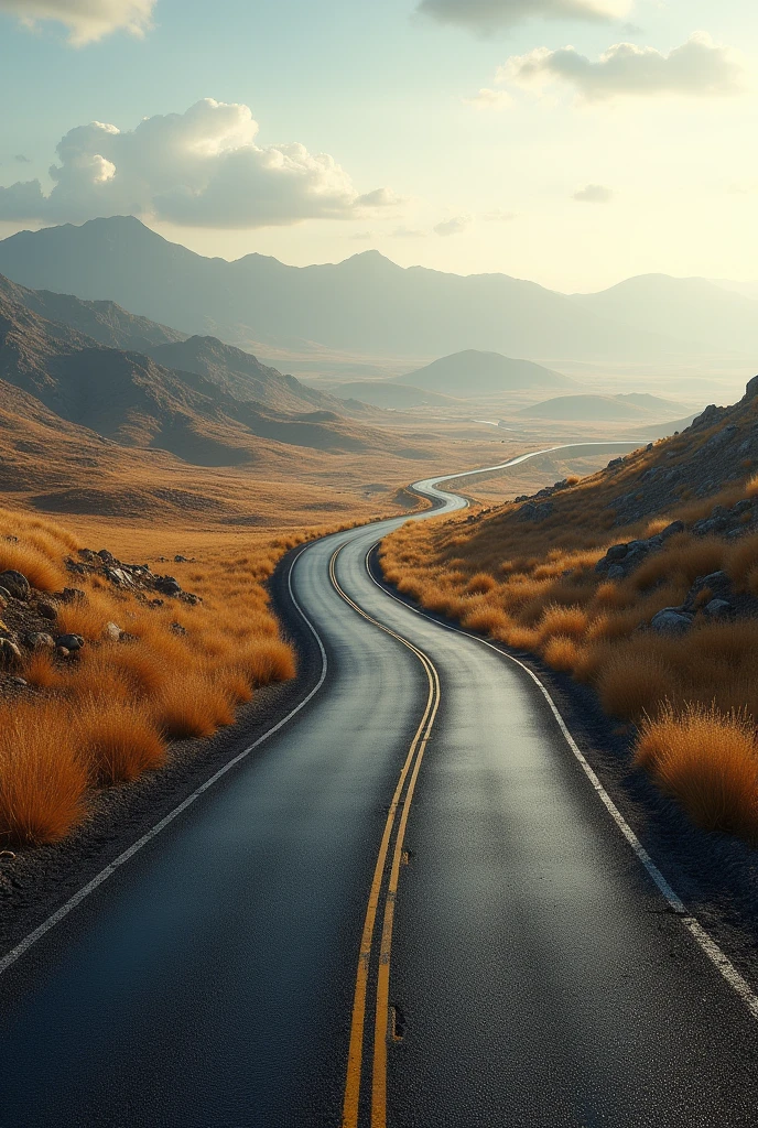 The road turns horizontal，Realistic style