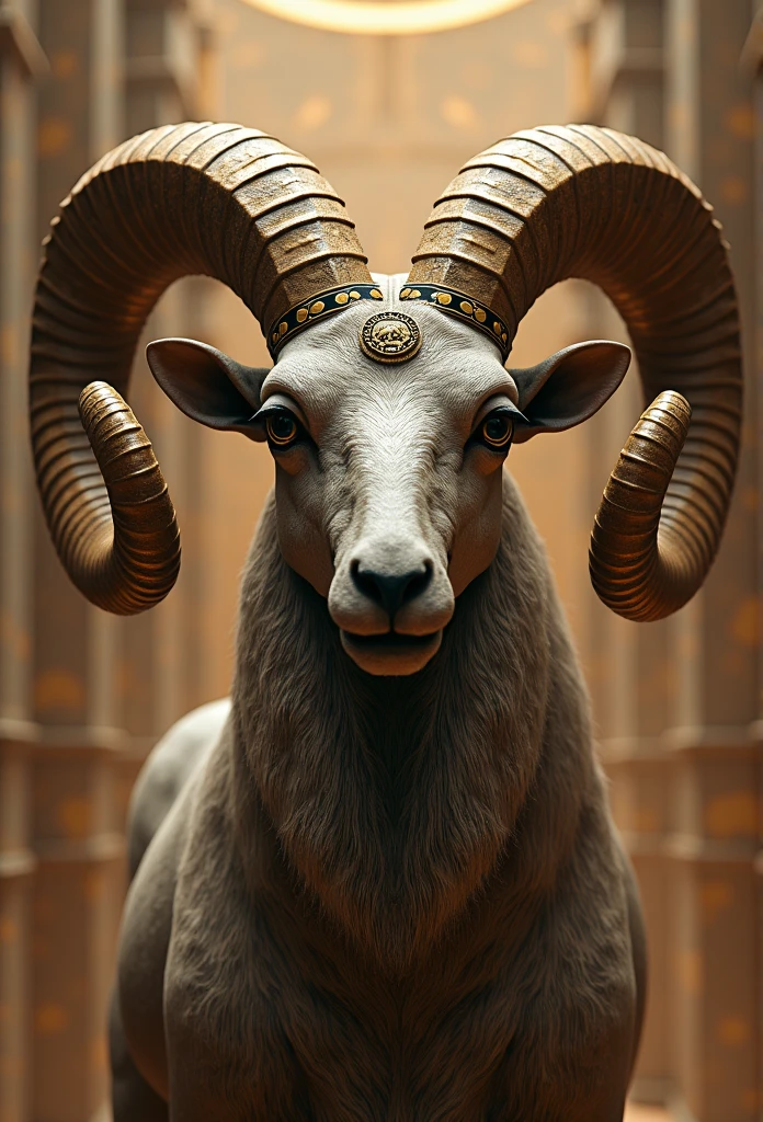 (((XNUMX))) Best quality, ultra high resolution, Detailed 4K computer graphics, masterpiece, ram god, Egyptian mythology, Egyptian style of painting, ((Ram head)), aesthetic, screen-centered, body completed