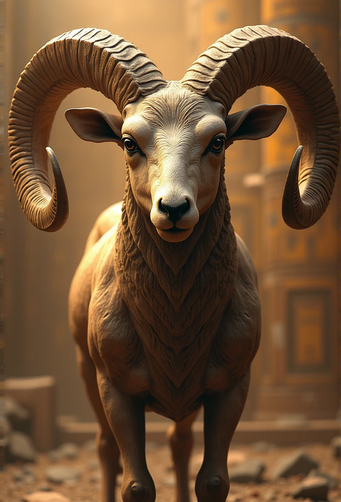 (((XNUMX))) Best quality, ultra high resolution, Detailed 4K computer graphics, masterpiece, ram god, Egyptian mythology, Egyptian style of painting, ((Ram head)), aesthetic, screen-centered, body completed