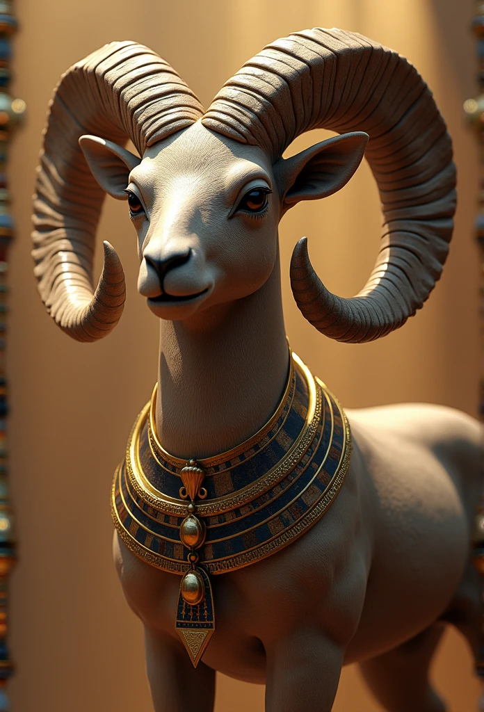 (((XNUMX))) Best quality, ultra high resolution, Detailed 4K computer graphics, masterpiece, ram god, Egyptian mythology, Egyptian style of painting, ((Ram head)), aesthetic, screen-centered, body completed