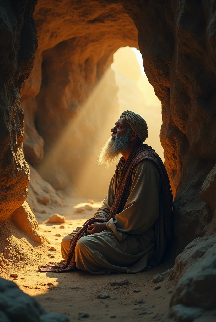 In ancient times, an old Muslim man with a big beard was engrossed in worship inside the cave
