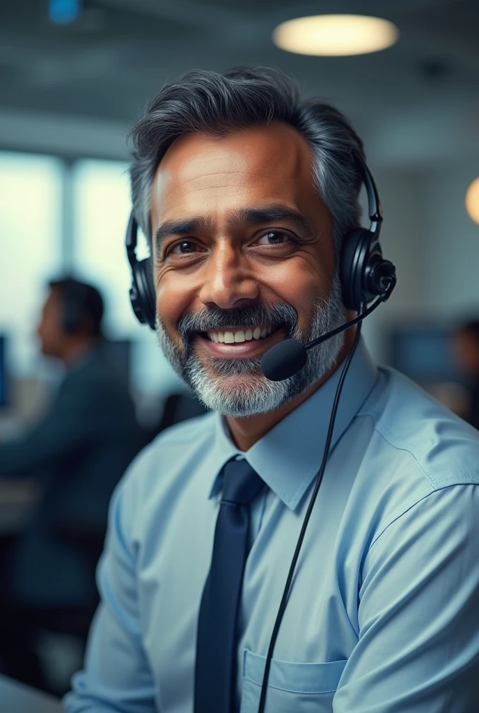 Call centre call men Indian  single  face on front headphones 